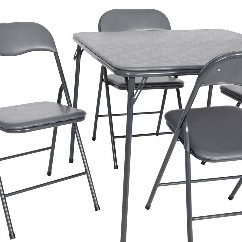 5 Piece Folding Card Table and Chair Set with Upholstered Table Top