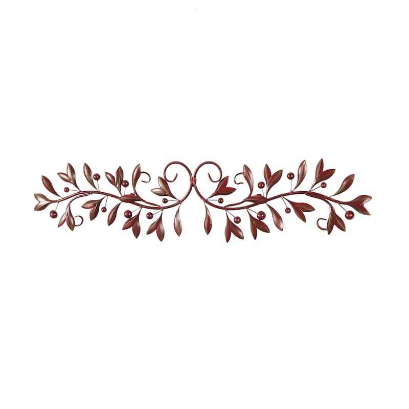 Metal Leaf Long Horizontal Vine Home Wall Decor - Red or Green - Roche River Decor