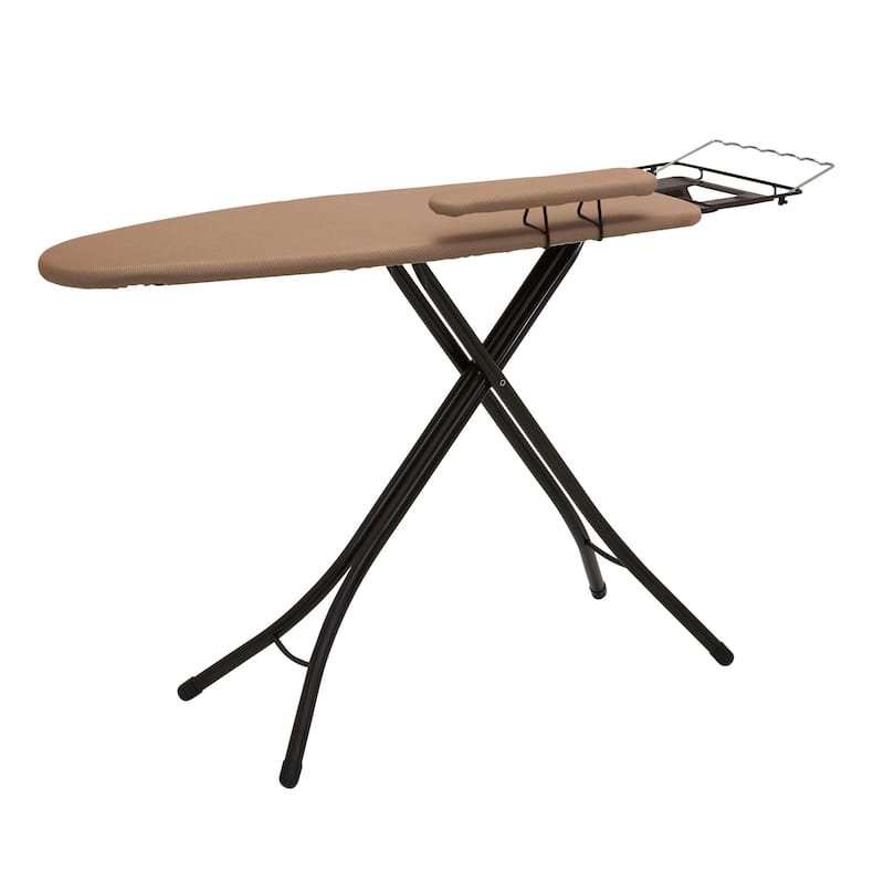 Household Essentials 4-Leg Ironing Station with Sleeve Board and Iron Rest Hanger Bar - 49.0"L x 18.0"W x 38.0"H - Beige
