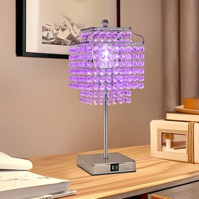 Glass Chrome and Purple Table Lamp Square Shape Dimmable Desk Lamp with No Bulbs Included for your bedroom living room