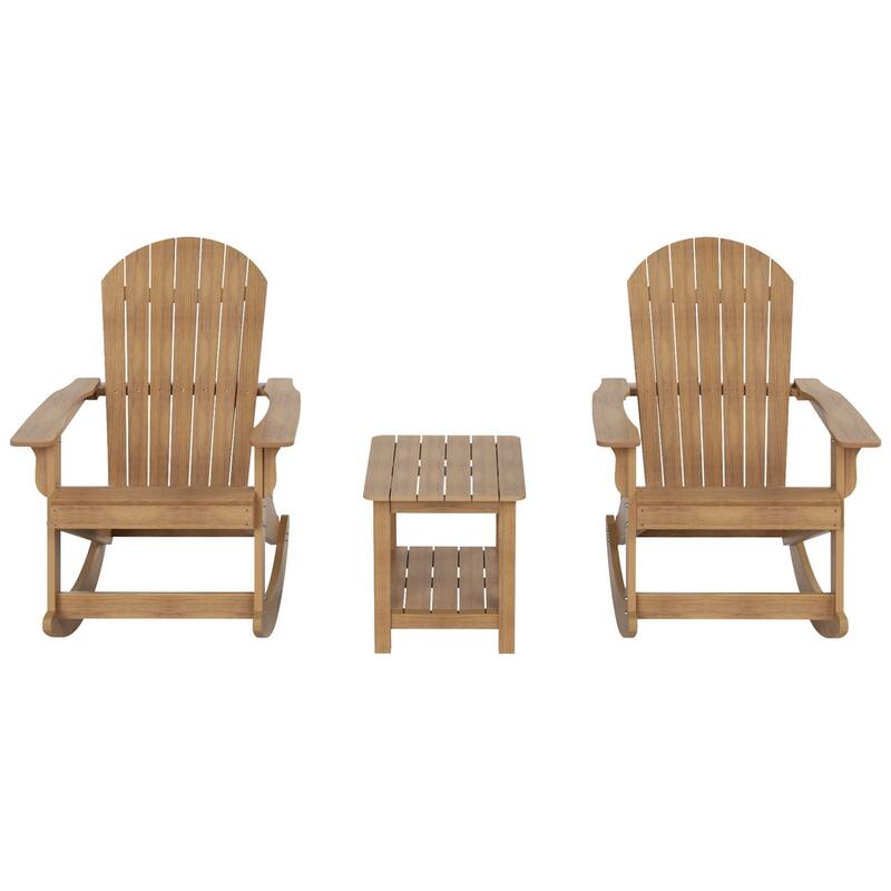 Vineyard HIPS Outdoor Eco-Friendly All Weather Seashell Rocking Adirondack Chairs with Side Table (3-Piece Set)