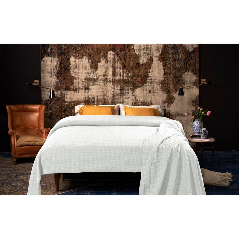 100% Cotton Blanket Basket Weave Stylish Design Soft Cozy Comfortable All Season Light Weight Spread Quilt Bed & Couch/Sofa