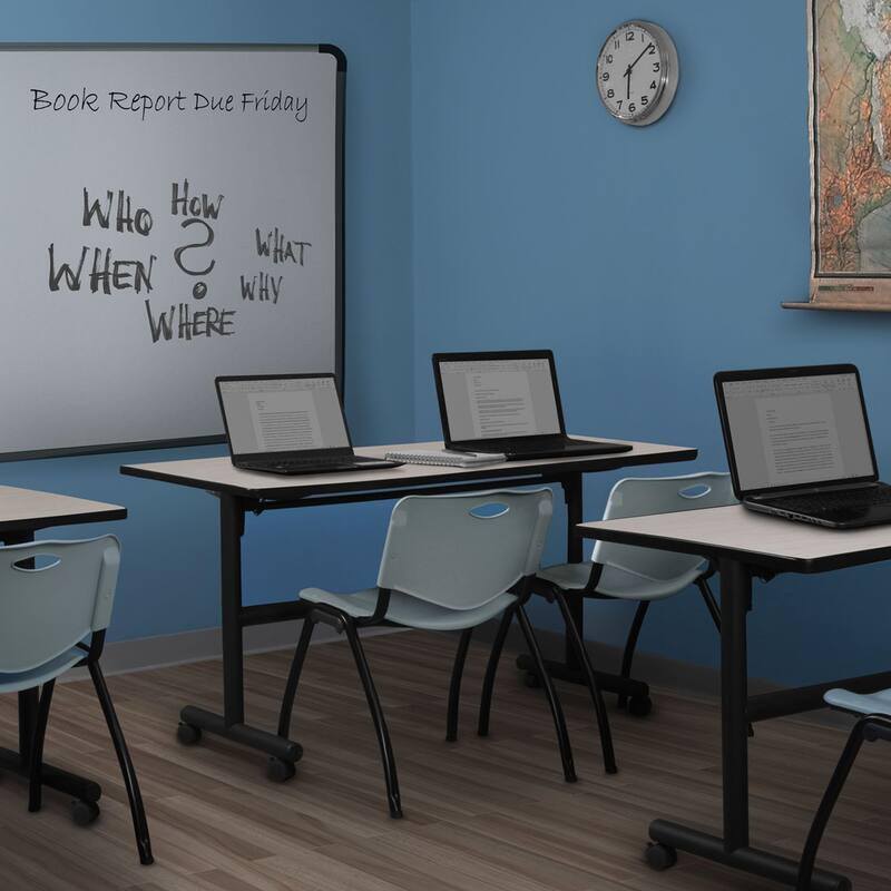 60" Flip Top Mobile Training Table- Maple & 2 'M' Stack Chairs- Grey