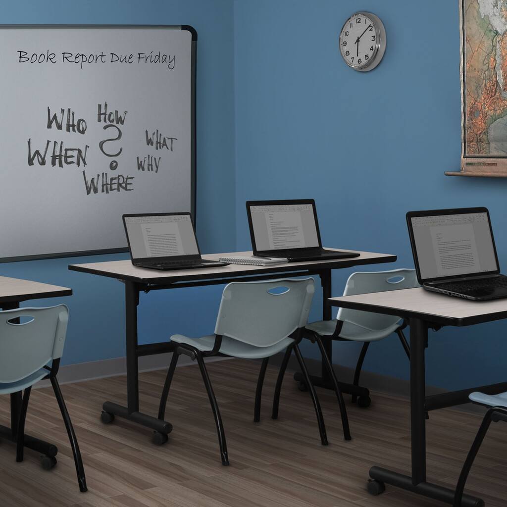 60" x 30" Flip Top Mobile Training Table- Maple and 2 "M" Stack Chairs- Grey