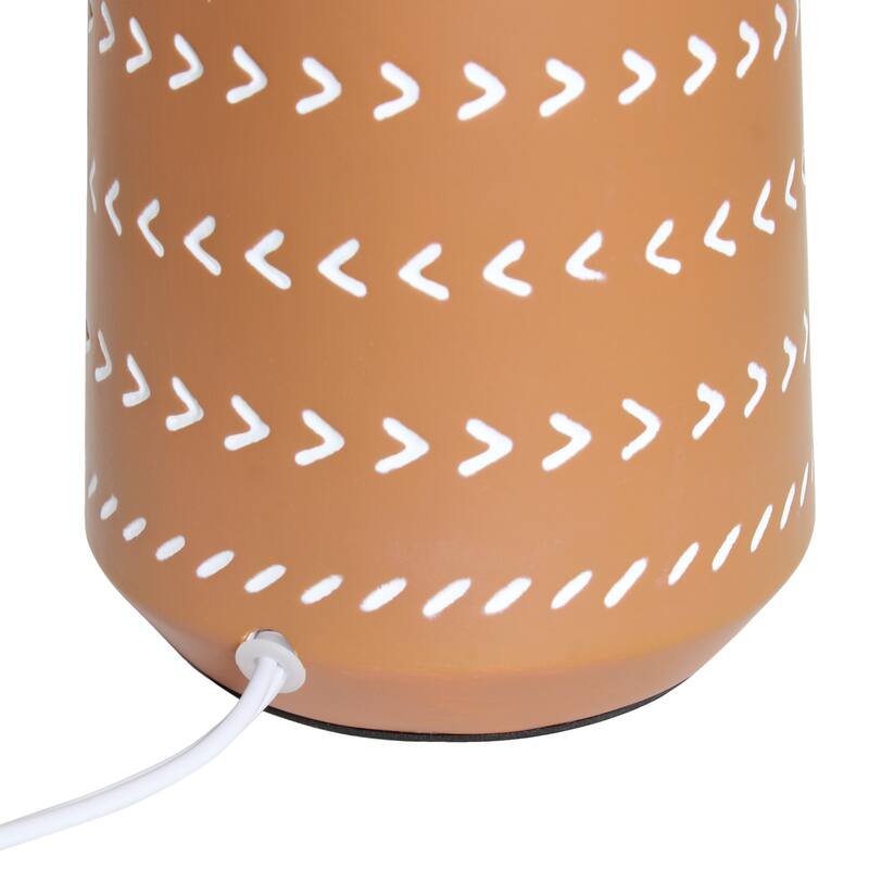 Tribal Style Ceramic Table Lamp with White Drum Shade - 17" - Terracotta Brown