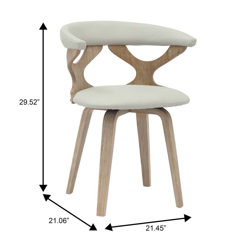 Dining Chairs Round Leather Seat with Solid Wood Legs Accent Arm Chair Modern Cut-Out Design