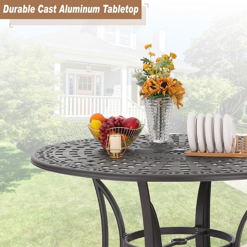 MAISON ARTS Patio Outdoor Cast Aluminium Dining Table with Umbrella Hole