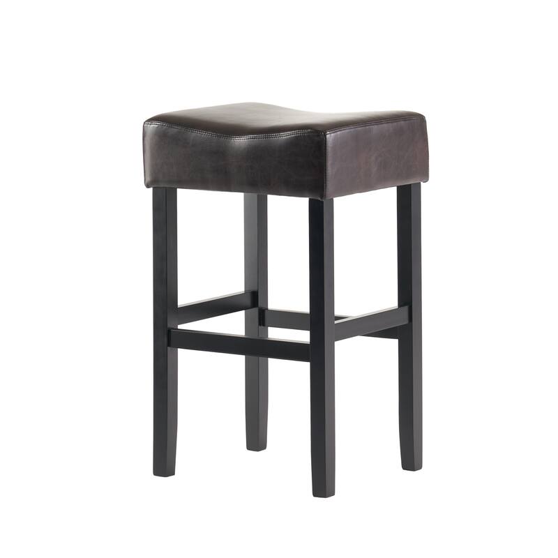 Roomfitters 30" Bonded Leather Backless Bar Stools, Set of 2 Counter Height Chairs with Wood Legs, Brown