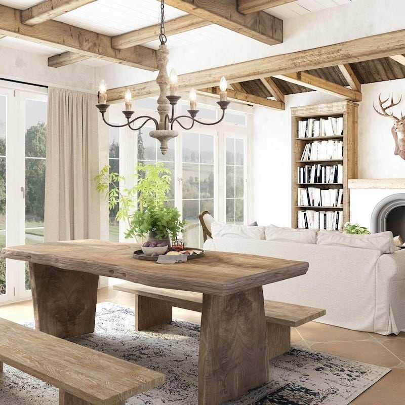 Modern Farmhouse 5-Light Wood Chandelier French Country Ceiling Light for Dining Room