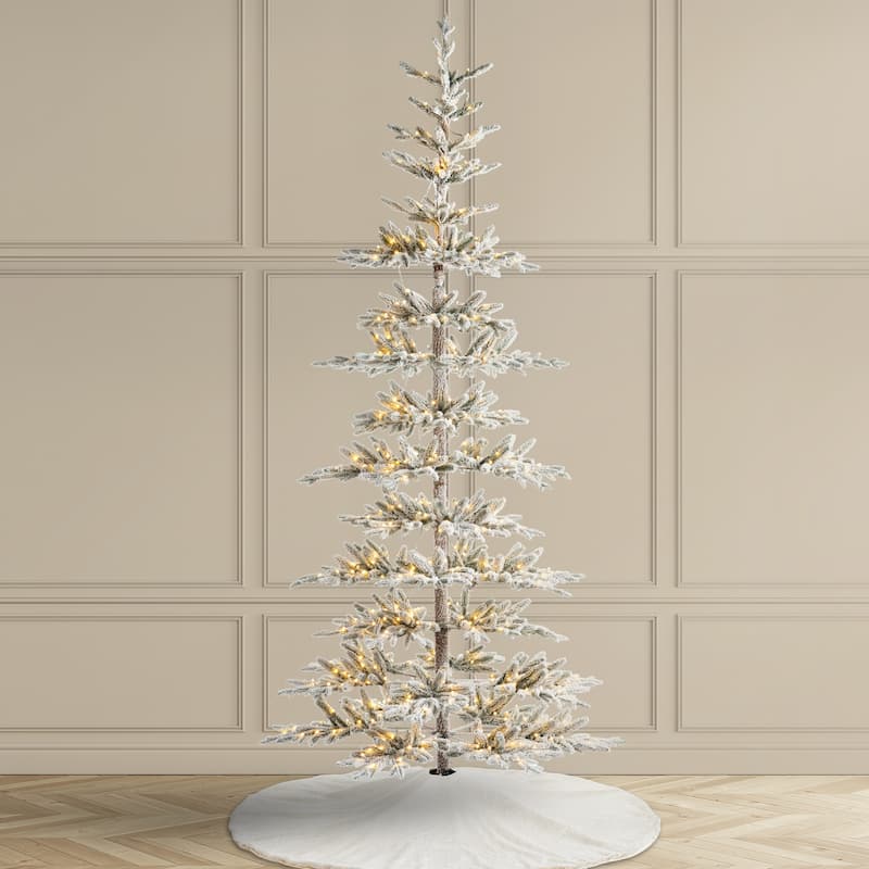 Glitzhome 6ft/7ft/9ft Deluxe Pre-Lit Flocked Slim Fir Artificial Christmas Tree with Warm White Lights