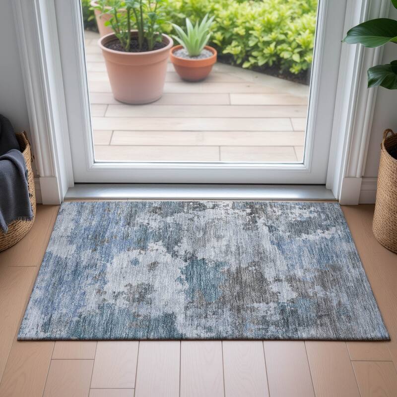 Machine Washable Indoor/Outdoor Abstract Blend Chantille Rug