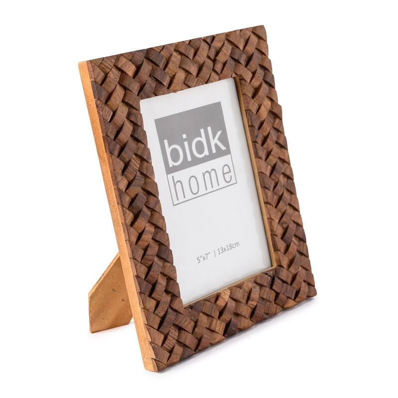 Criss Cross Wooden Rectangular Picture Frame - for 5" x 7" Photo - Brown