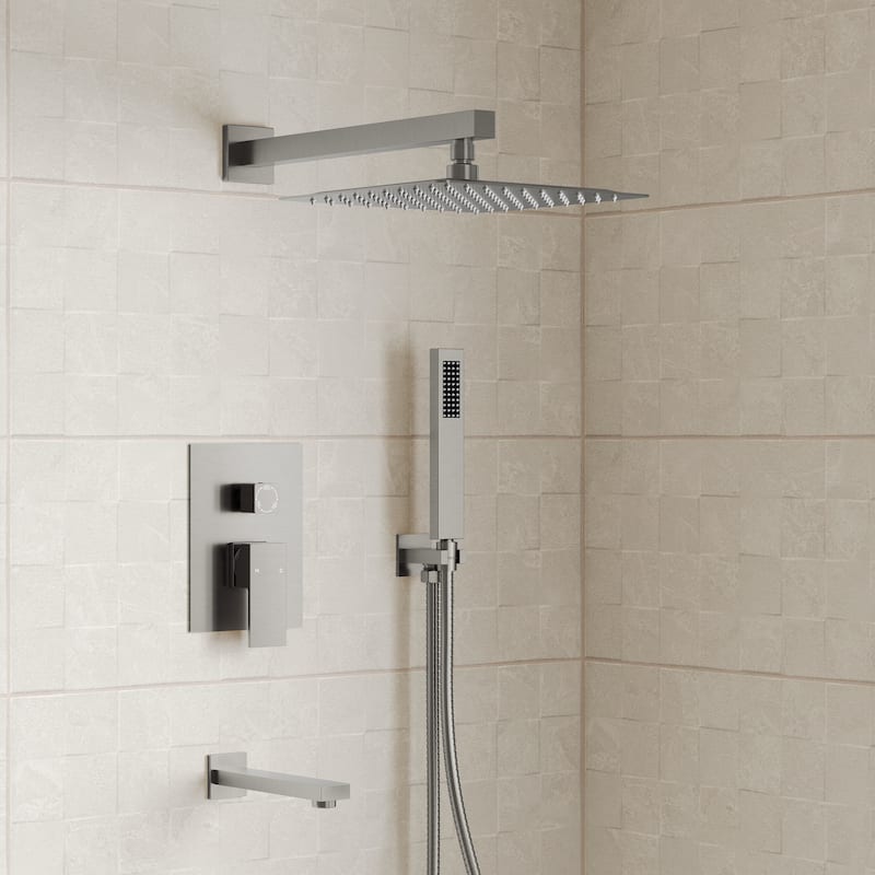 GRANDJOY 10" 3-in-1 Shower System with Rainfall Head, Handheld and Tub Spout, Pressure Balance Valve