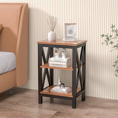 VECELO Modern End Table with X-base Metal Frame - 15.7"L x 11.8"W x 24.2"H