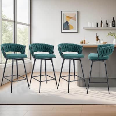 Roomfitters Swivel Bar Stools with Linen Cushions and Black Iron Frame, Set of 4, Teal