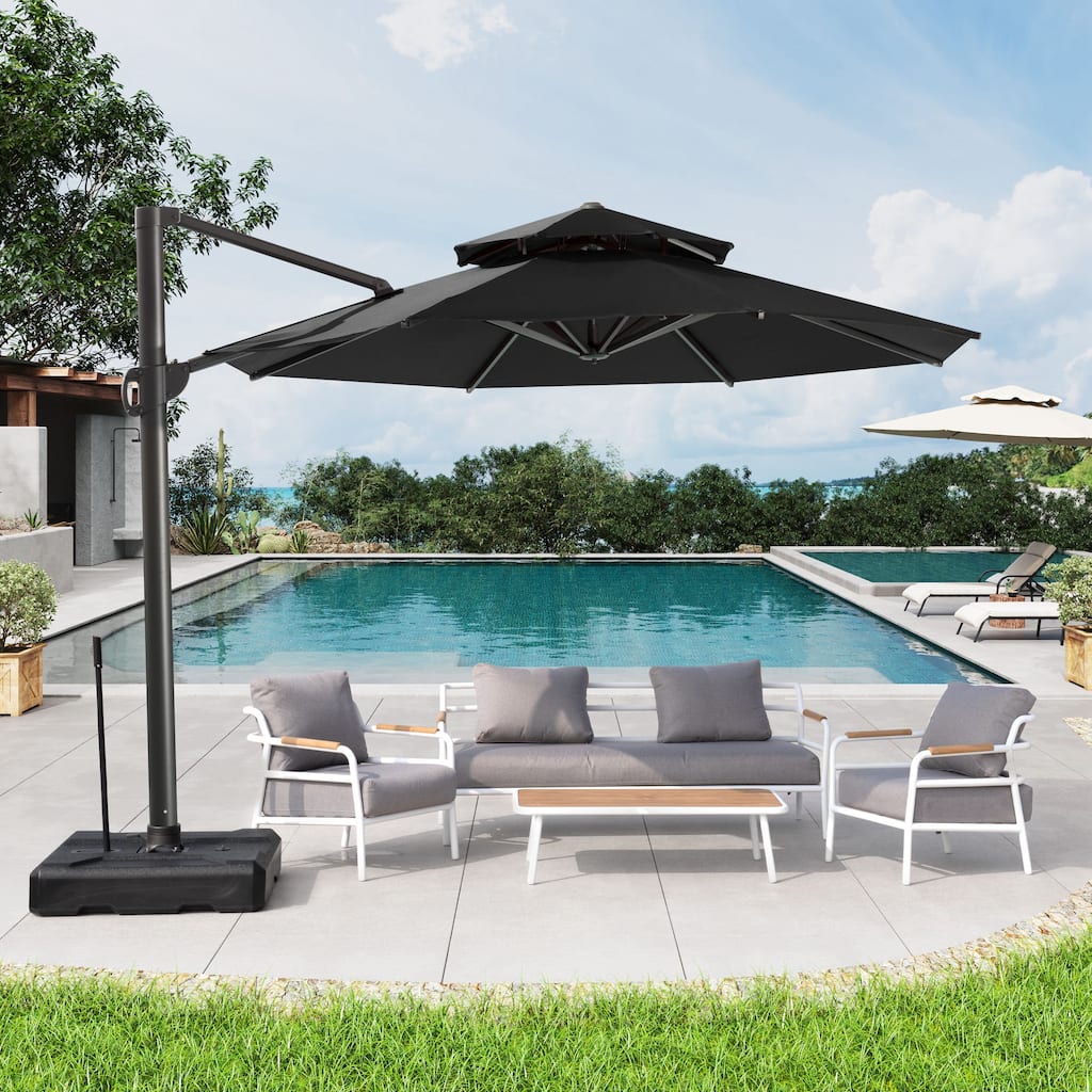 Pellebant 11.5FT Outdoor Round Cantilever Umbrella With Double Top