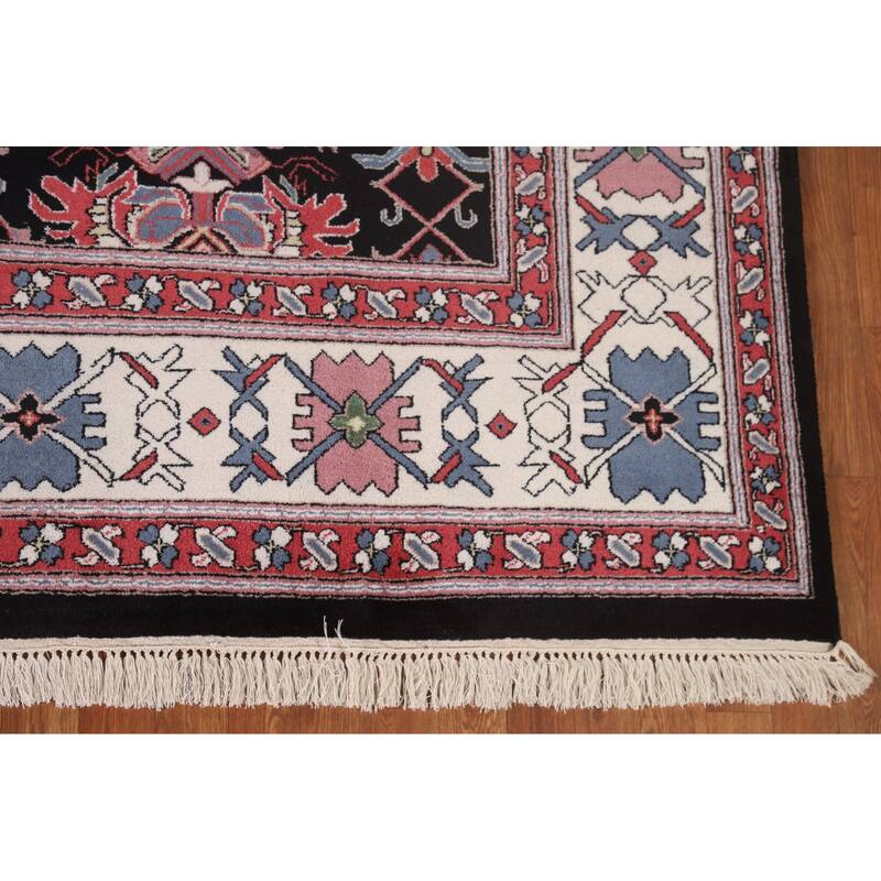 All-Over Black Heriz Oriental Area Rug Hand-Knotted Wool Carpet - 8'11"x 11'7"