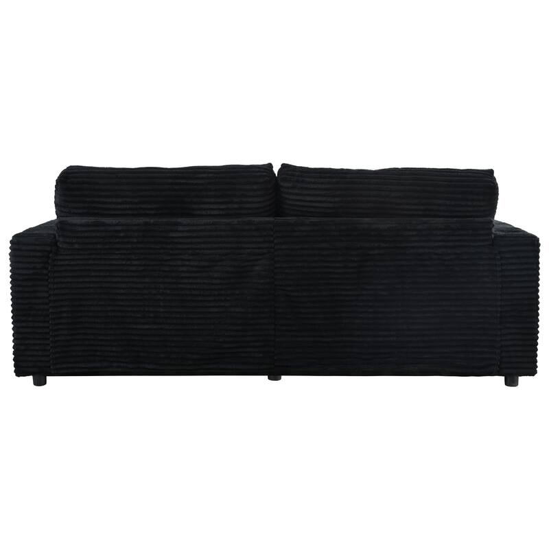 86.5" Oversized Corduroy Loveseat Chaise Lounge Sectional Sofa Bed with USB Ports, Cup Holders and Throw Pillows, Black