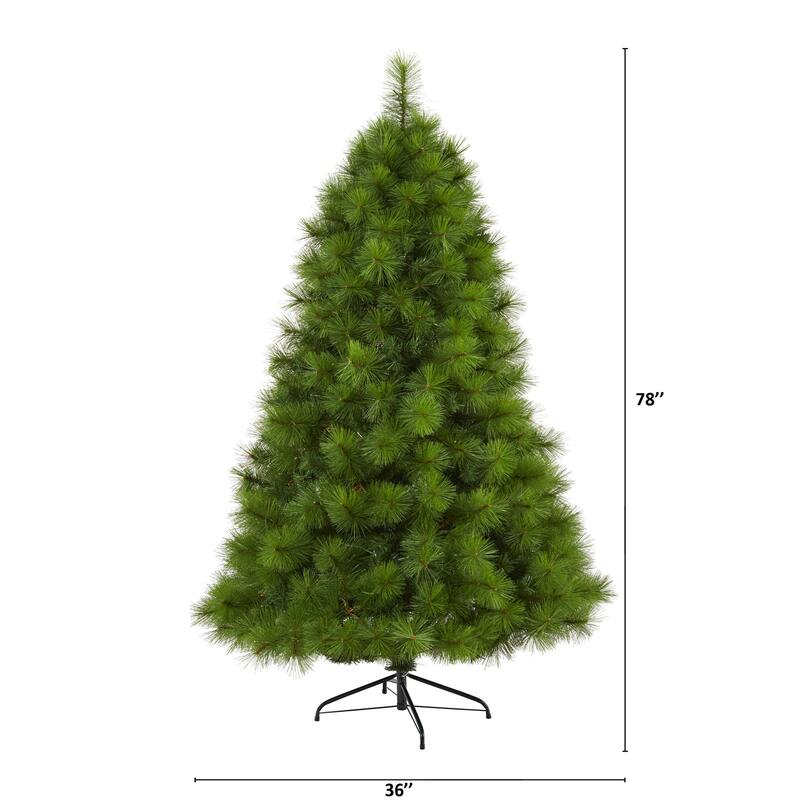 6.5ft. Green Pine Artificial Christmas Tree with 350 Clear LED Lights - Timeless Holiday X-Mas Glow