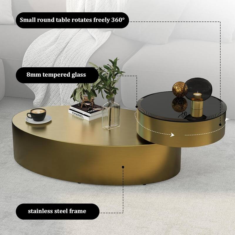 Classic and Luxurious 50 inch 2 Tiers Rotatable Oval Coffee Table Center Table