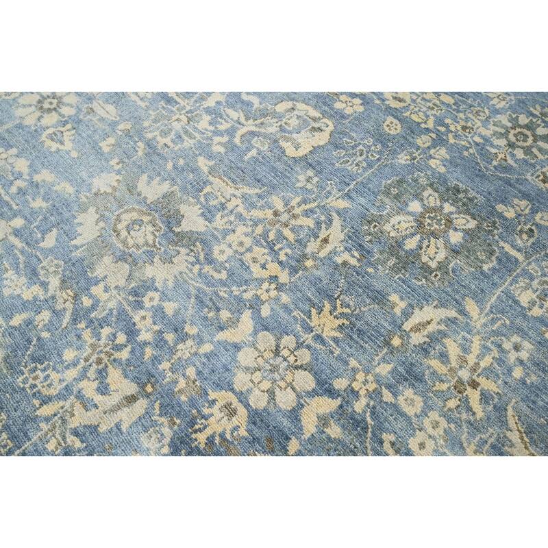 Hand Knotted LoomBloom Blue Turkish Oushak Wool Transitional Rug - 8' 2'' x 10'