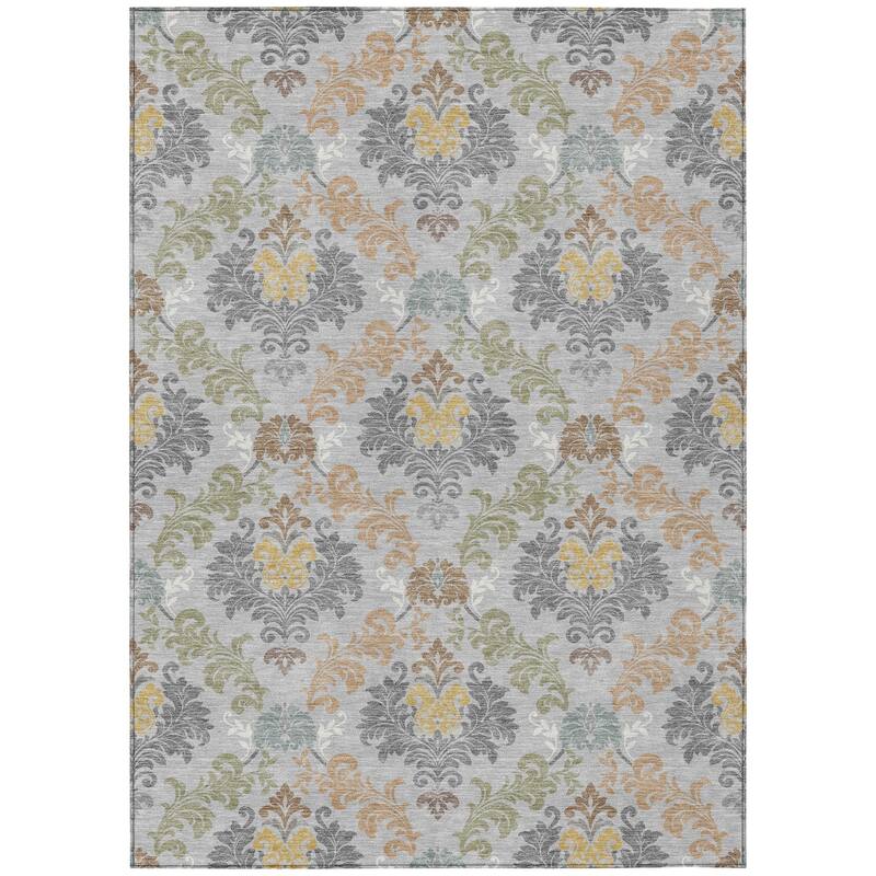 Machine Washable Indoor/ Outdoor Damask Patna Chantille Rug