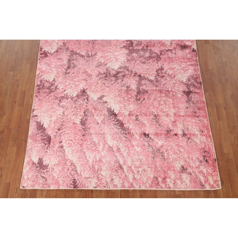 All-Over Pink Abstract Modern Area Rug Handmade Wool Carpet - 5'11" x 8'11"