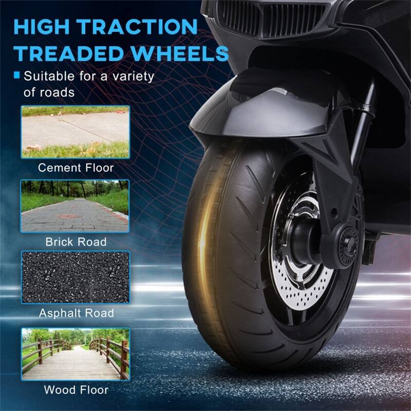 12V Kids Electric Motorcycle with Headlights and Removable Training Wheels USB Adjustable Volume - 46.75" L x 15.5" W x 26" H