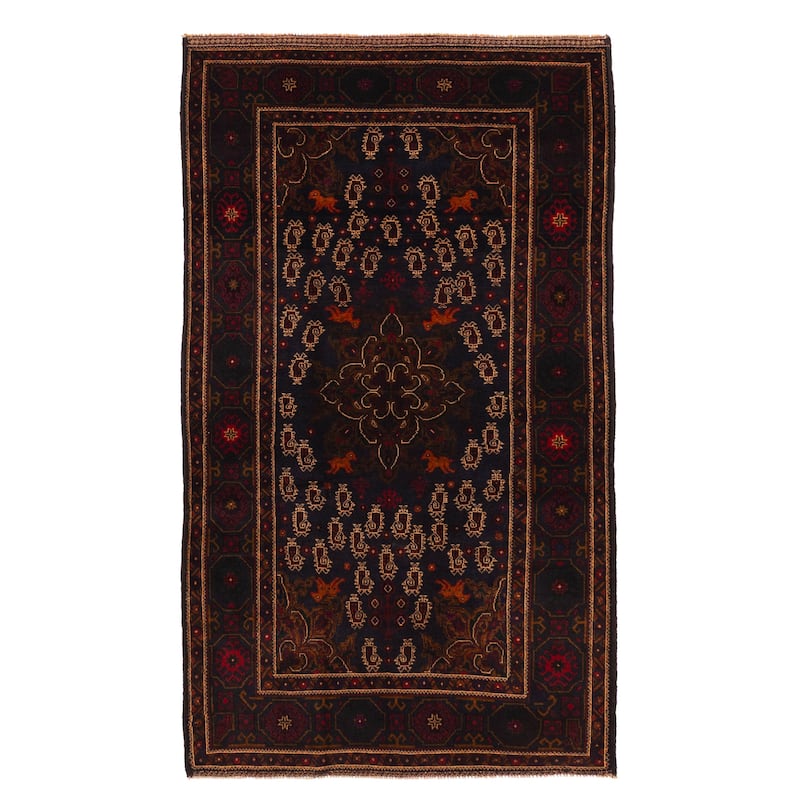 ECARPETGALLERY Hand-knotted Teimani Dark Navy Wool Rug - 3'11 x 7'0