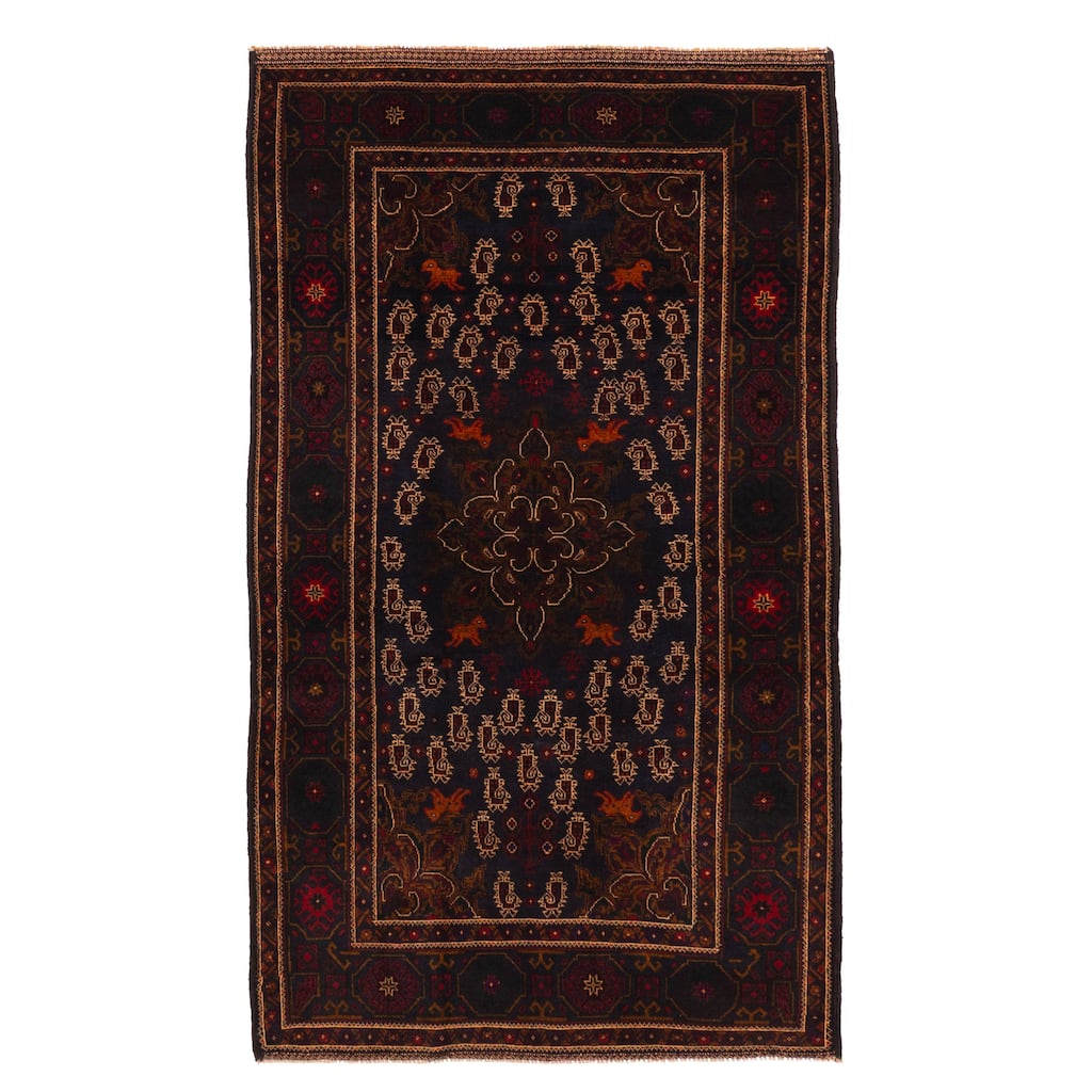 ECARPETGALLERY Hand-knotted Teimani Dark Navy Wool Rug - 3'11 x 7'0