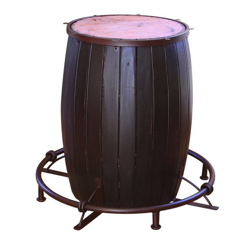 40 Inch Bistro Table, Drum Base and Round Top, Barrel Design, Brown Tones