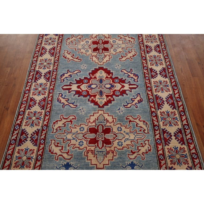 Light Blue Kazak Rug Hand-Knotted Traditional Wool Carpet - 3'11" x 6'0"