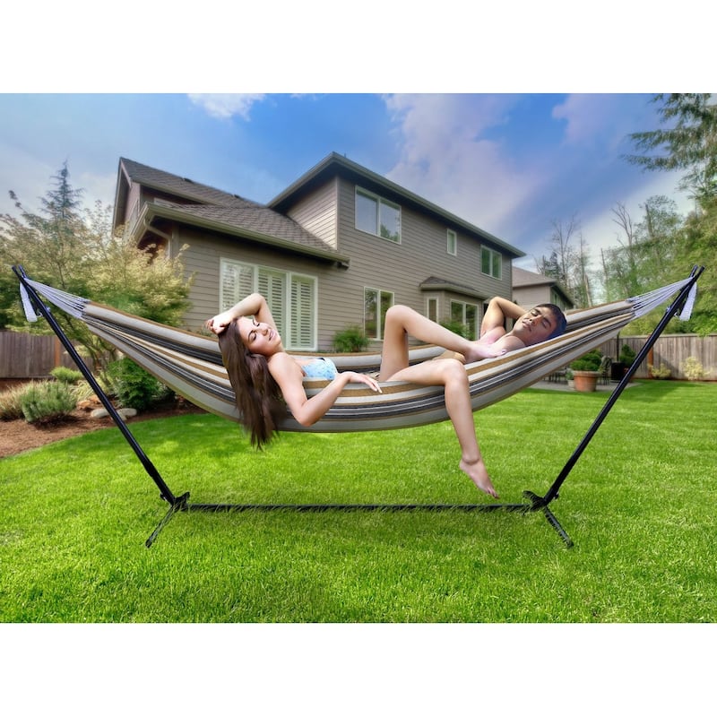 Double Hammock with Steel Stand Two Person Adjustable Hammock Bed - Storage Carrying Case Included