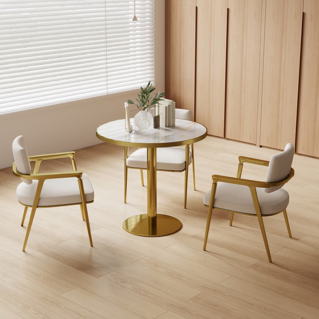 Square Modern Dinning Table 31.5 inches Bistro Table Tulip Table with Faux Marble top, Sturdy Metal Frame Diameter