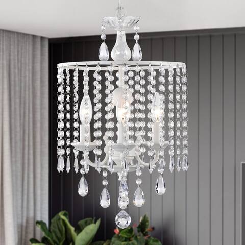 Crystal Chandelier Pendant 3-Light Round White Chandelier for Bedroom