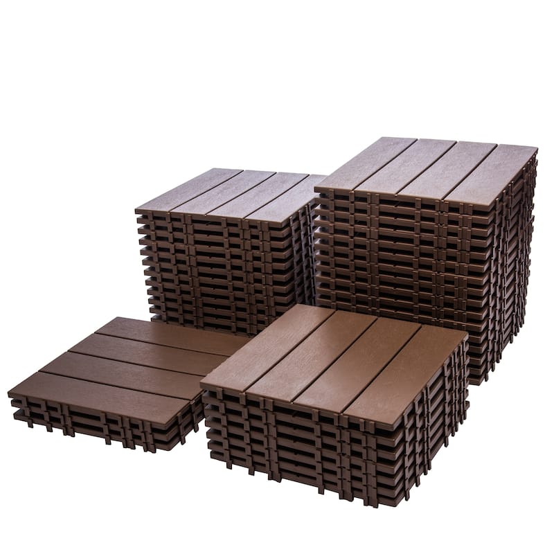76-Pack 11.42"x11.42"Interlocking Deck Tiles -68.80 Sq.Ft 3D Wood Grain Plastic Flooring,Waterproof & Moisture-Proof Tiles