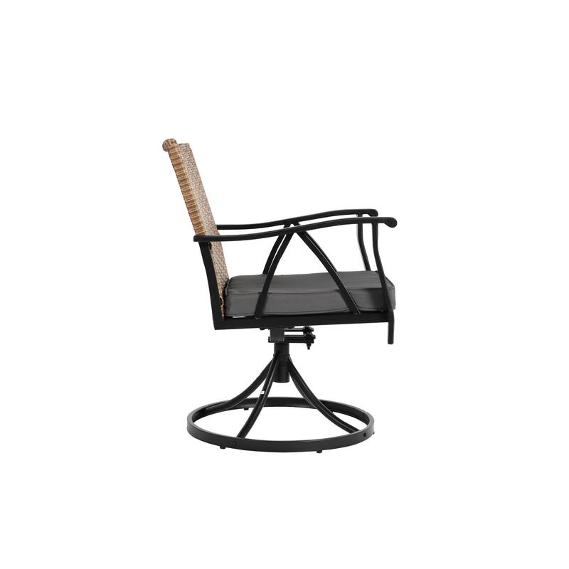 7-Piece Outdoor Patio Steel Dining Set with 59" Rectangular Table, 2 Swivel Rocker & 4 Armchairs, and Rattan Backrest