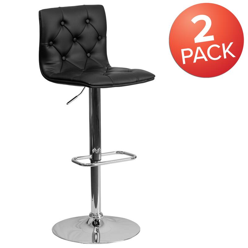 2 Pack Contemporary Button Tufted Adjustable Height Barstool with Chrome Base