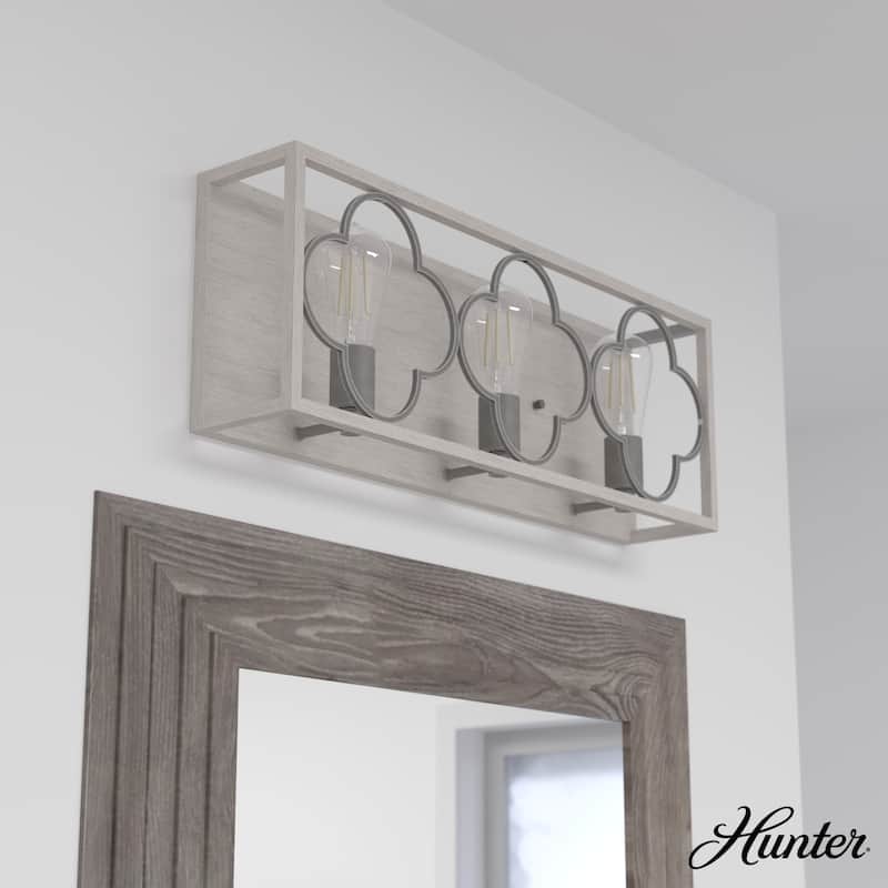 Hunter Gablecrest 3-Light Bathroom Vanity Wall Light - Modern Farmhouse, Transitional - Damp Rated! - Distressed White-Painted Concrete