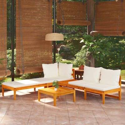 vidaXL Patio Lounge Set Chaise Lounge Outdoor Furniture Chair Acacia Wood - 25.2" x 25.2" x 11.4"