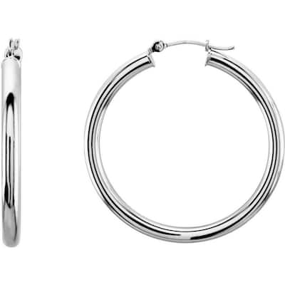 Curata 14k White Gold 35mm Polished Tube Hoop Earring