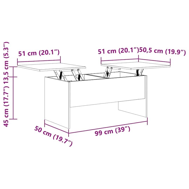 vidaXL Coffee Table Lift Top End Table Accent Side Sofa Table Engineered Wood - 40.2" x 19.9" x 18.3"