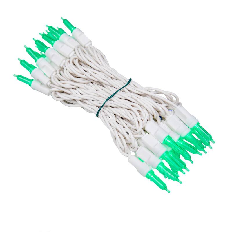 35 Light T5 LED Christmas Mini Light Set, White Wire, 11.5' Long - Green