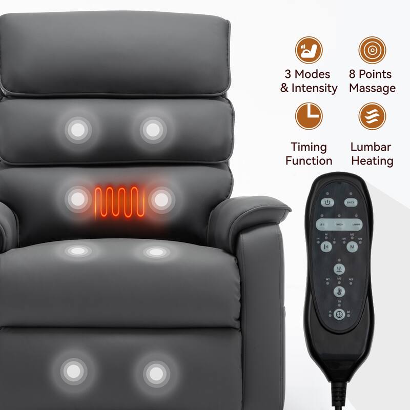 Roomfitters Dual Motor Power Lift Recliner, Infinite Position Massage Chair with 180-Degree Flat Recline, Leatheraire