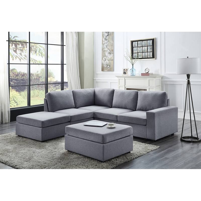 6 Seat Reversible Modular Sectional Sofa with Ottoman