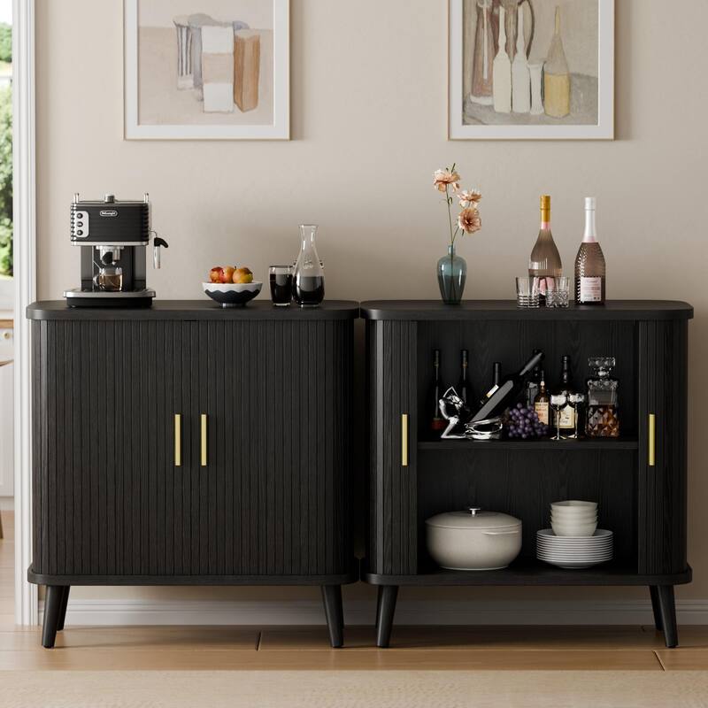 31" Sideboard Buffet Cabinet with 2 Sliding Tambour Doors and Adjustable Shelves