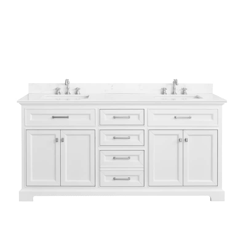 AstralLight 72 in. Double Sink Freestanding White Bath Vanity with White Quartz Stone Top - Oak Finish/Wood Finish - White