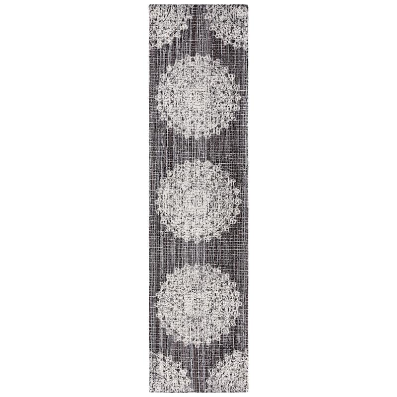 SAFAVIEH Handmade Ebony Satoko Medallion Wool Rug - 2'3" x 9' Runner - Brown/Ivory
