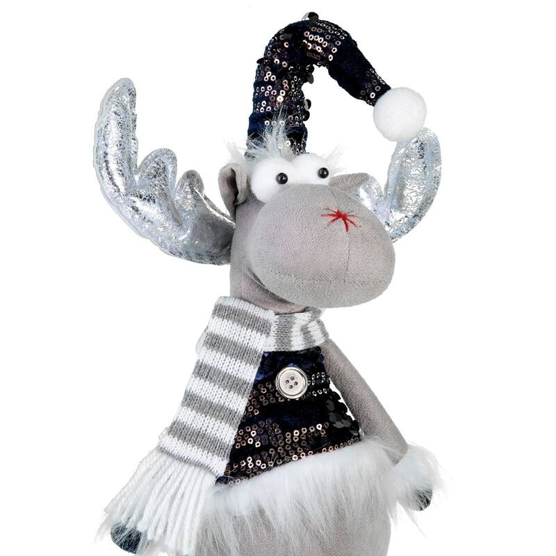 Reindeer with Blue Glitter Hat Fabric Christmas Decoration