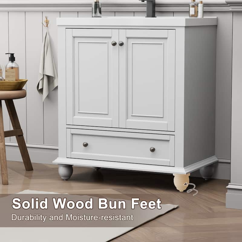 Retro Bathroom Vanity Cabinet Solid Wood Classic with Ceramic Sink
